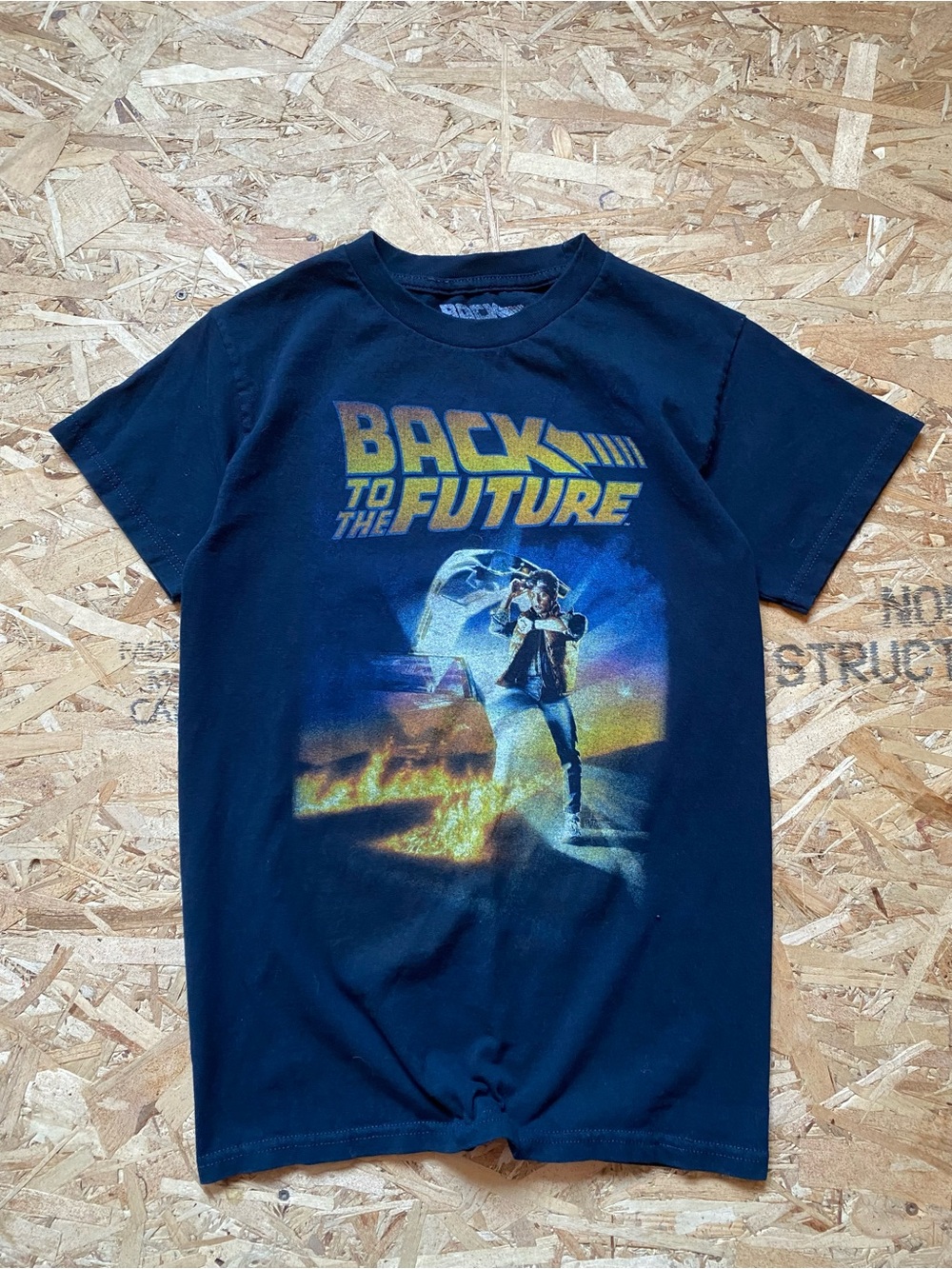 Universal Navy Back to the Future Graphic Tee with Yellow & Blue Print